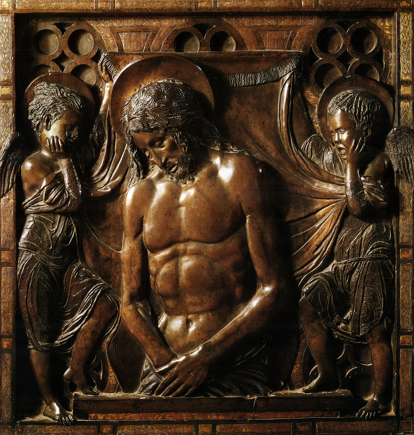 Donatello, Cristo morto (1453; bronzo, 58 x 56 cm; Padova, Basilica di Sant'Antonio)
