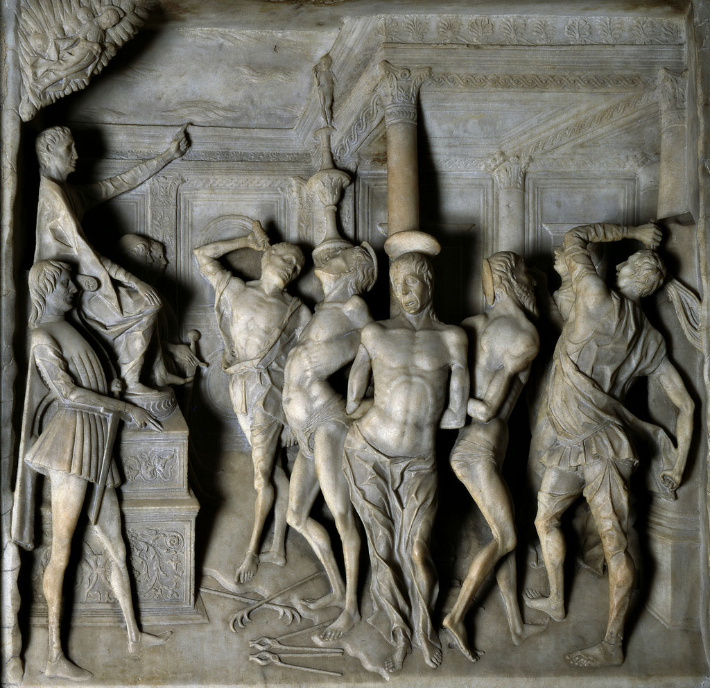 Giovanni Antonio Amadeo, Flagellazione dei martiri persiani (1482 circa; marmo; Cremona, Duomo)
