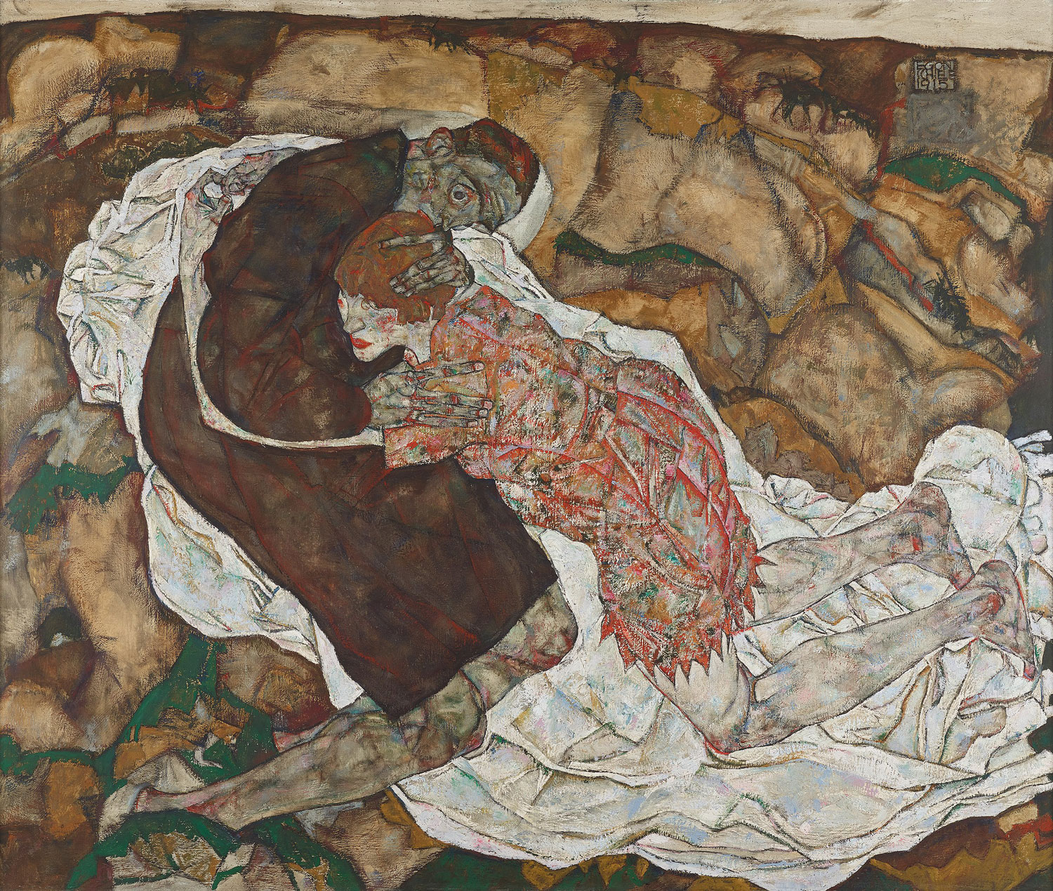 Egon Schiele, La morte e la fanciulla (1915; olio su tela, 150 x 180 cm; Vienna, Ã–sterreichische Galerie Belvedere)
