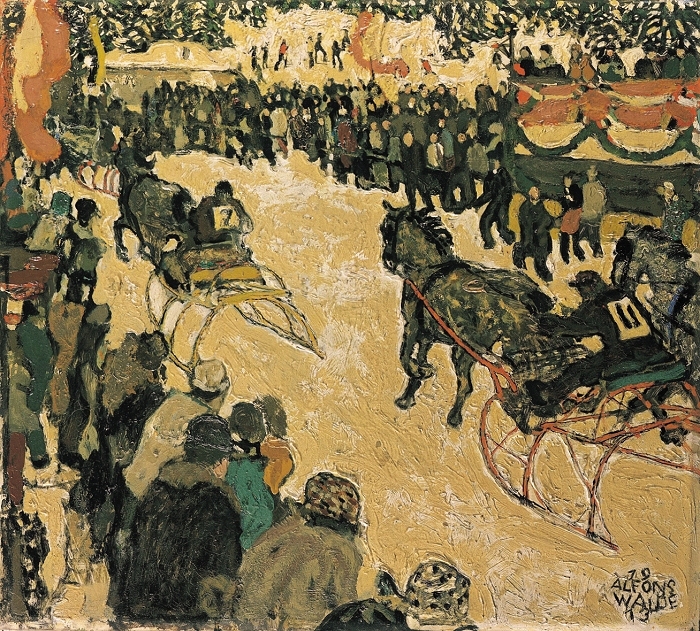 Alfons Walde, Gasselrennen (1913; olio su cartone, 54 x 60,4 cm; Innsbruck, Tiroler Landesmuseum)

