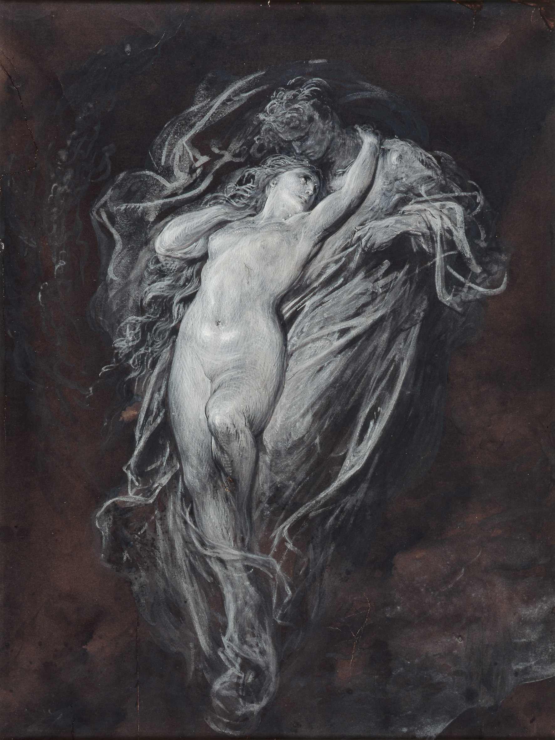 Gustave Doré, Paolo e Francesca da Rimini all'Inferno (prima del 1861; inchiostro di china acquerellato e tempera bianca su carta tinta di marrone; Strasburgo, Musée d'Art Moderne et Contemporain)
