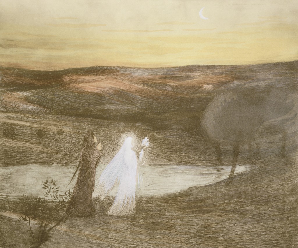 Henri-Jean-Guillaume Martin, Dante incontra Beatrice (1898; litografia a colori, 255 x 310 mm; Collezione privata)
