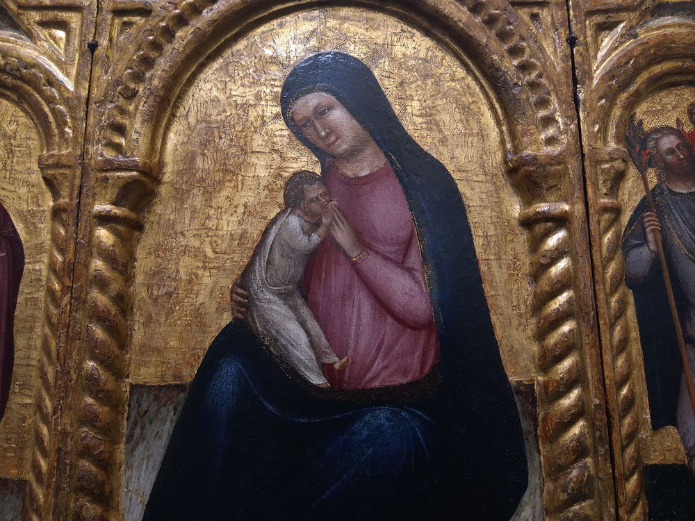 Giusto de' Menabuoi, Altarolo con la Madonna dell'Umiltà, i santi Giovanni Battista e Cristoforo, l'Annunciazione, dettaglio (1375-1380 circa; tempera su tavola, 54 x 51,5 cm; La Spezia, Museo Civico Amedeo Lia)
 Giusto de' Menabuoi, Altarolo con la Madonna dell'Umiltà, i santi Giovanni Battista e Cristoforo, l'Annunciazione, dettaglio (1375-1380 circa; tempera su tavola, 54 x 51,5 cm; La Spezia, Museo Civico Amedeo Lia)