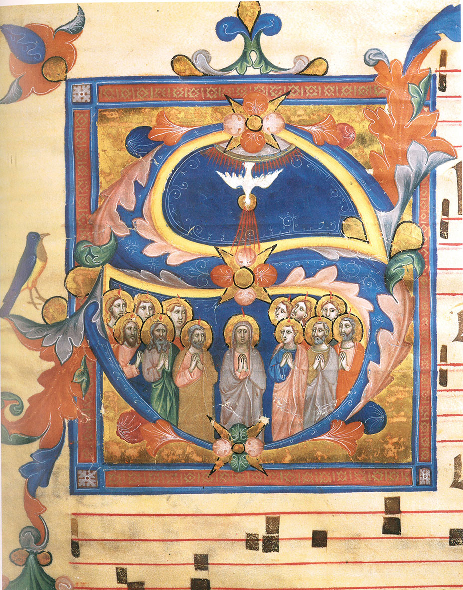 Pacino di Buonaguida, Discesa dello Spirito Santo (1325-1330; tempera su pergamena, 540 x 370 mm; La Spezia, Museo Civico Amedeo Lia) 
 Pacino di Buonaguida, Discesa dello Spirito Santo (1325-1330; tempera su pergamena, 540 x 370 mm; La Spezia, Museo Civico Amedeo Lia)