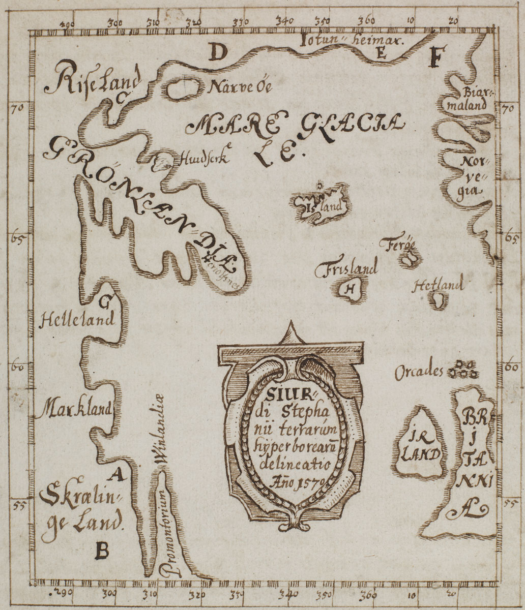 La mappa di Sigurd Stefansson (la cosiddetta Skálholt Map), disegnata nel 1590 da un maestro islandese, che riproduce con molta fantasia l'area dell'Atlantico nord-occidentale come (secondo lui) se l'immaginavano i Vichinghi
