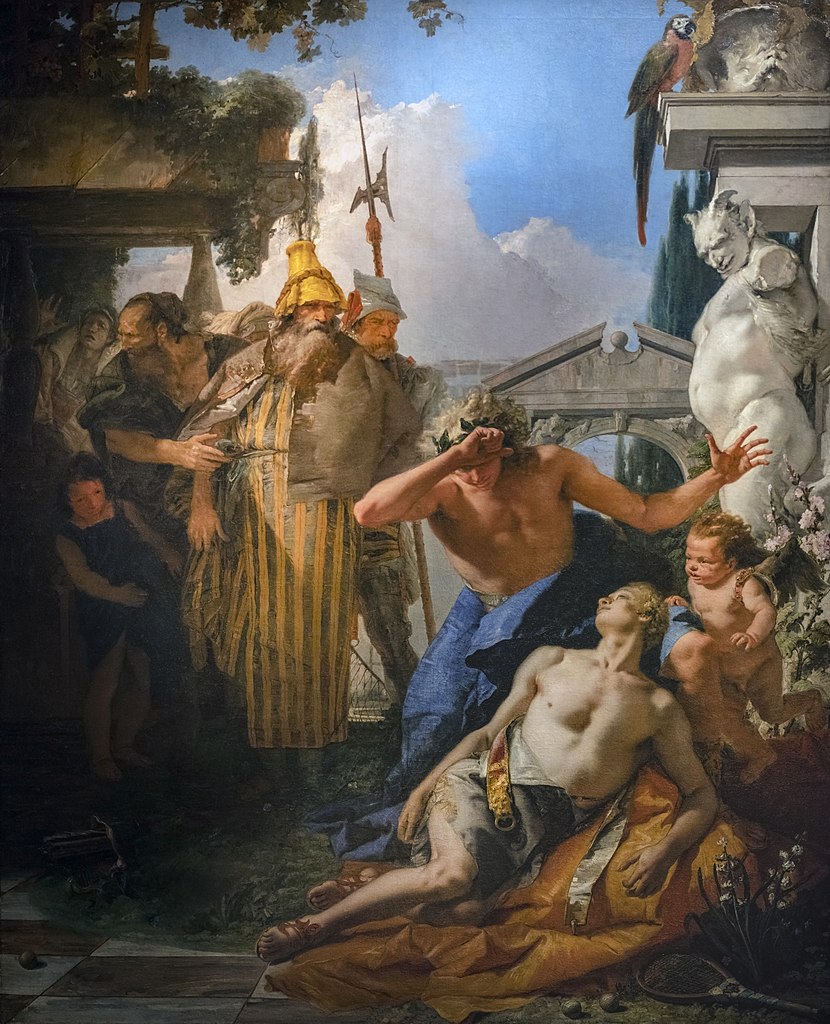 Giovanni Battista Tiepolo, Morte di Giacinto (1752-1753; olio su tela, 287 x 235 cm; Madrid, Museo Thyssen-Bornemisza)
