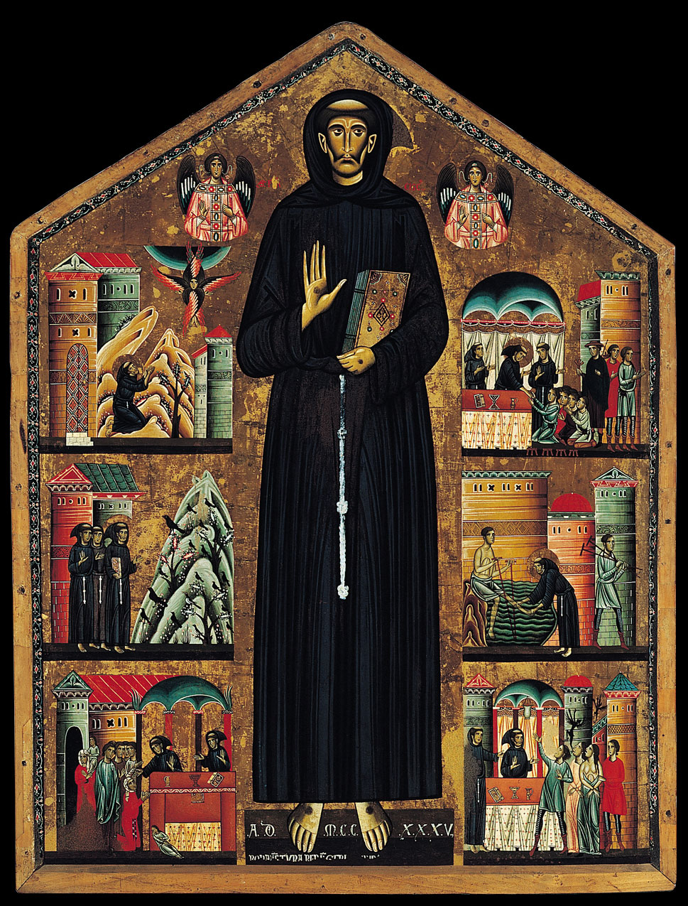 Bonaventura Berlinghieri, San Francesco e storie della sua vita (1235; tempera su tavola, altezza 160 cm; Pescia, San Francesco)

