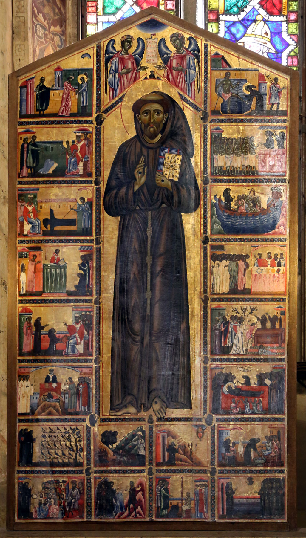 Maestro del San Francesco Bardi o Coppo di Marcovaldo, San Francesco ed episodi della vita del santo (1250 circa; tempera su tavola; Firenze, Santa Croce). Foto di Francesco Bini
