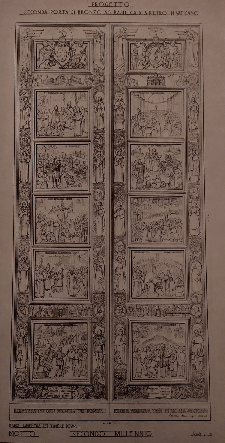 Carmela Adani, Progetto per la seconda porta di San Pietro in Vaticano (1947; disegno a matita, 850 x 475 mm)

