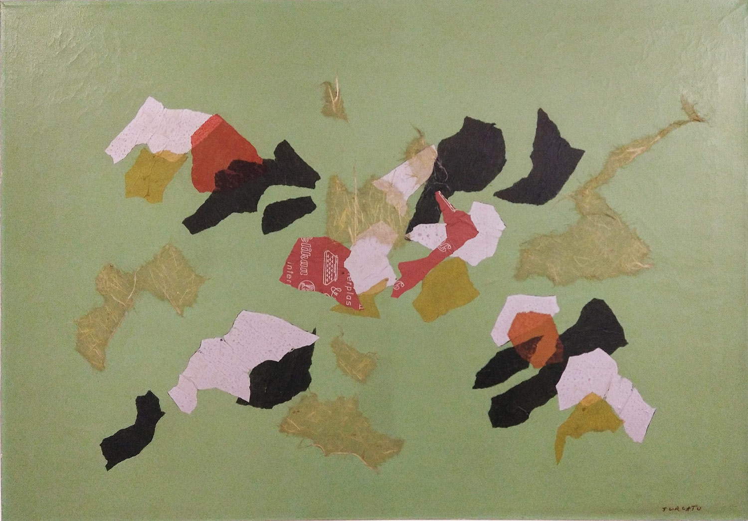 Giulio Turcato, Senza titolo (anni Ottanta del XX secolo; collage e pittura a olio, 80 x 100 cm)
