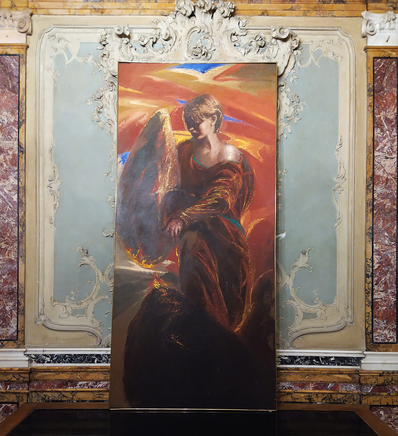 Omar Galliani, Le gole di Smirne (1985; olio su tela, 201 x 94 cm)
