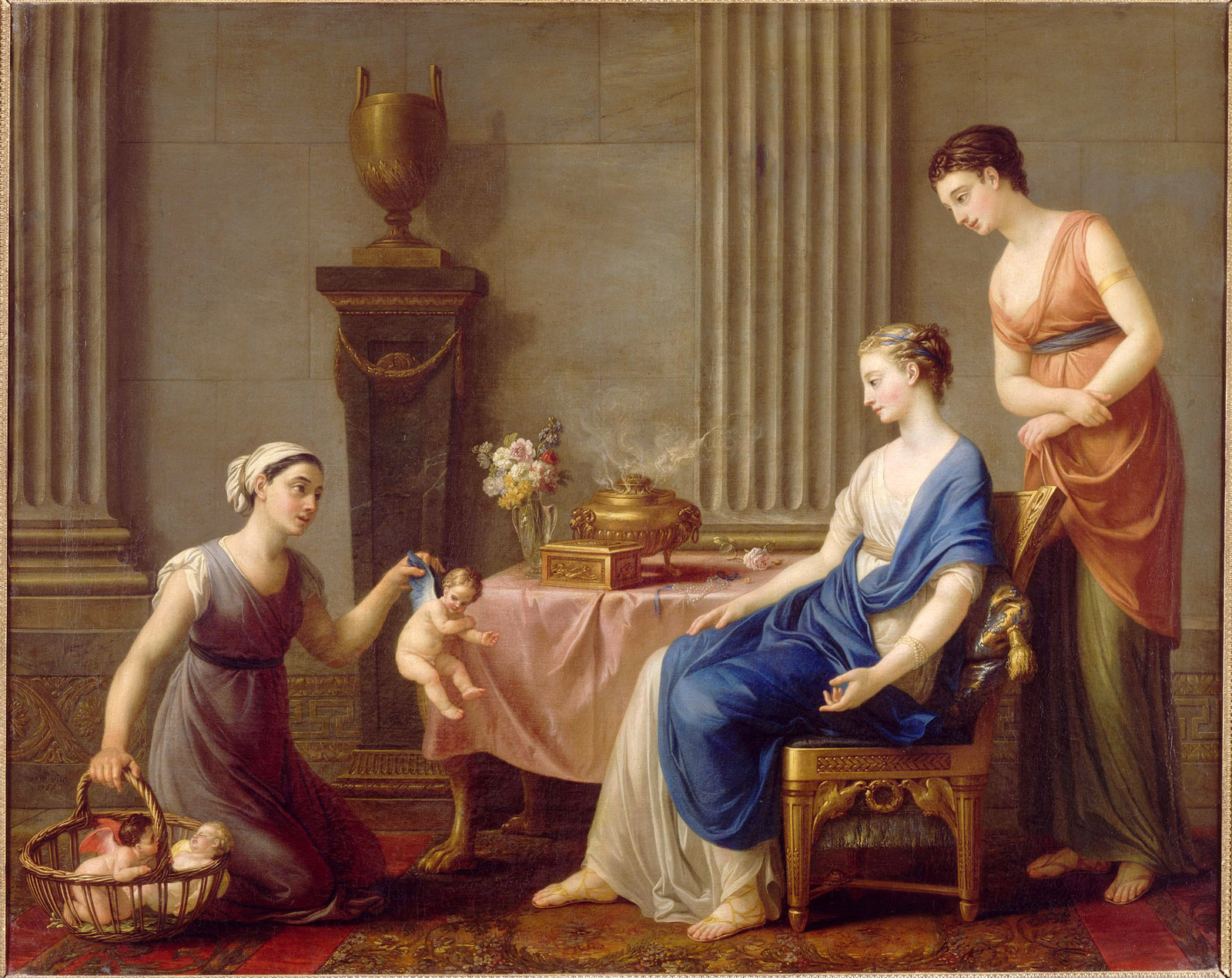 Joseph-Marie Vien, Venditrice di amori (1763; olio su tela, 117 x 140 cm; Fontainebleau, Musée National du Château de Fontainebleau)
