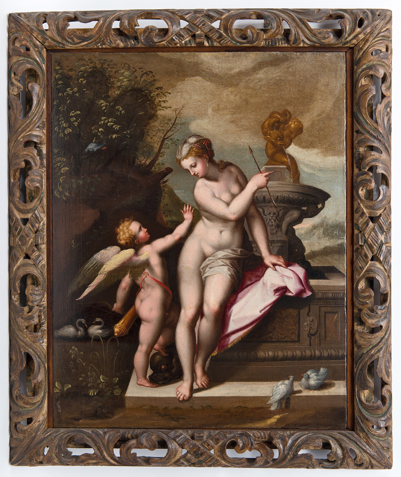 Orazio Samacchini (attribuito), Venere che disarma Amore o L’educazione di Amore (1560 circa; olio su tela, 64 x 50 cm; Mantova, Museo di Palazzo d'Arco)
