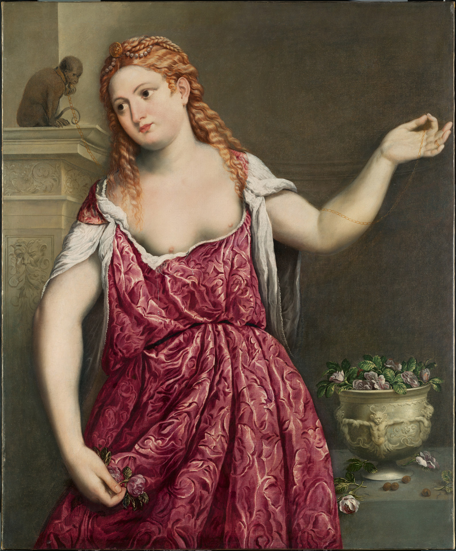 Paris Bordon, Ritratto di Cortigiana con scimmietta (1543–1550 circa; olio su tela, 103 x 82 cm; Madrid, Muso Thyssen – Bornemisza)

