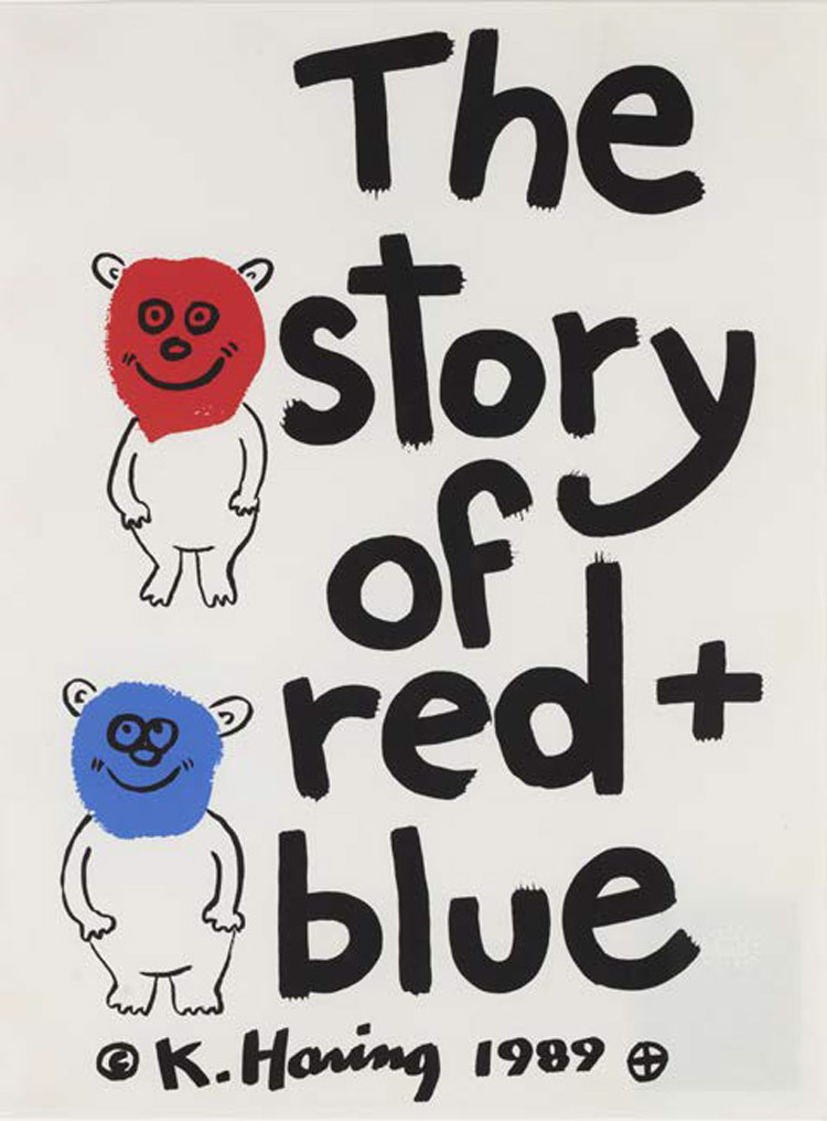 Keith Haring, Introduction, da The Story of Red and Blue (1989; litografia su carta, 56 x 42 cm, Ed. 73/90; Hokuto, Nakamura Keith Haring Collection)
