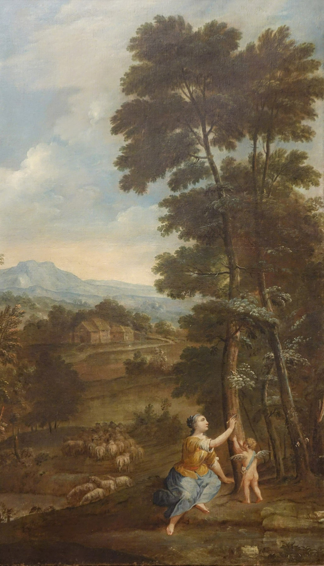 Giuseppe Zola, Erminia scrive il nome di Tancredi sull'albero (olio su tela, 160 x 92 cm; Modena, BPER Banca)
