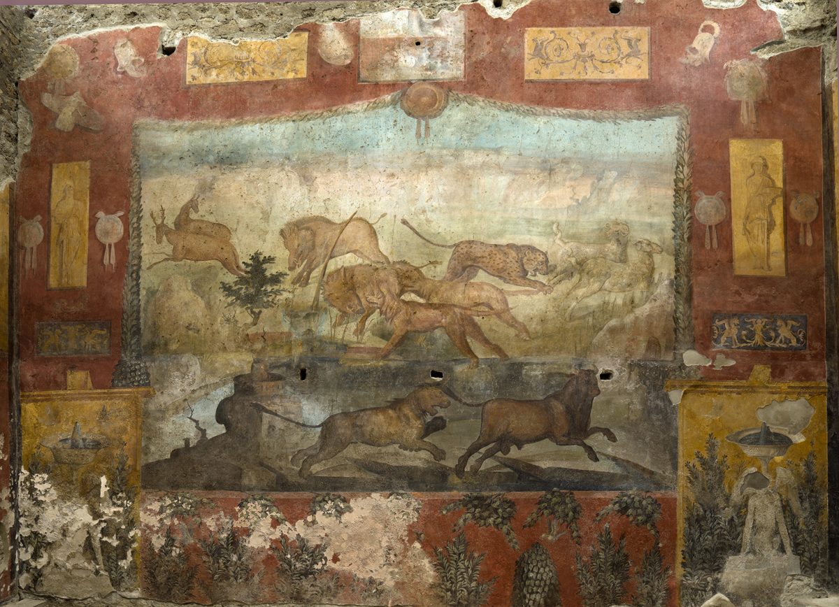 L'affresco con la scena di caccia
