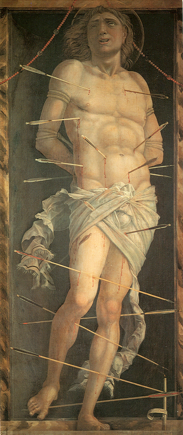 Andrea Mantegna, San Sebastiano (1505-1506 circa; tempera a colla su tela, 213 x 95 cm; Venezia, Ca' d'Oro, Galleria Franchetti)
