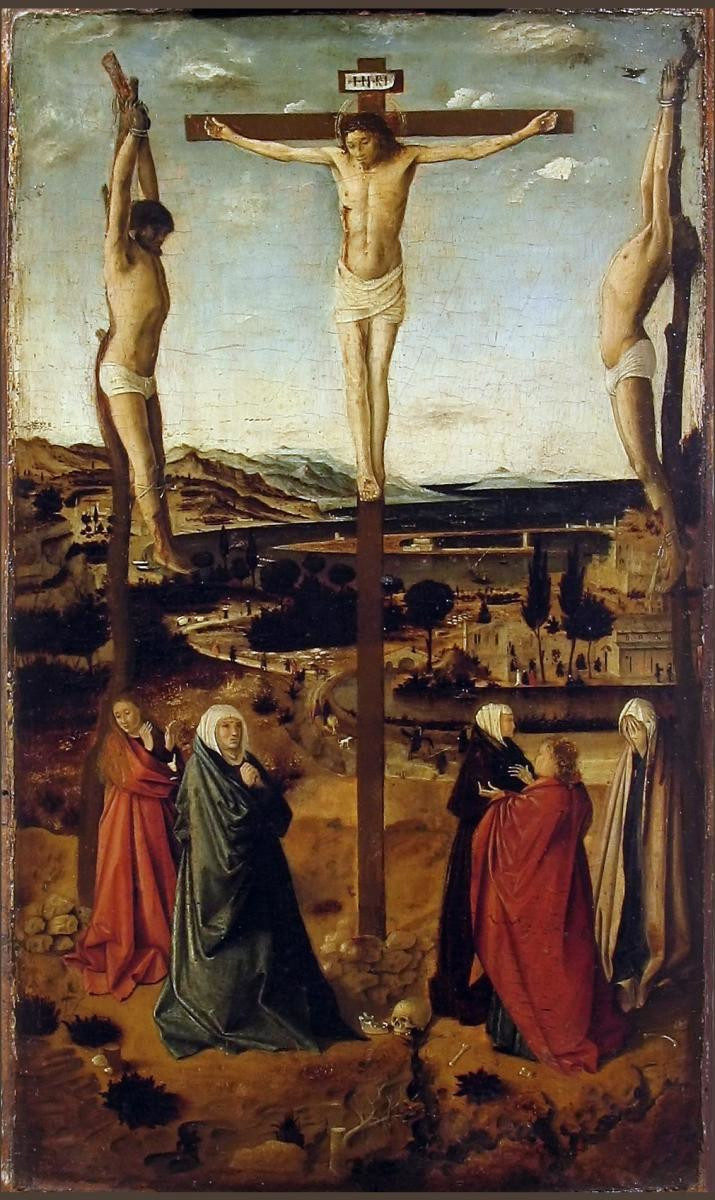 Antonello da Messina, Crocifissione (1450-1460 circa; tempera e olio su tavola, 39 x 22,5 cm; Sibiu, Museo Brukenthal)

