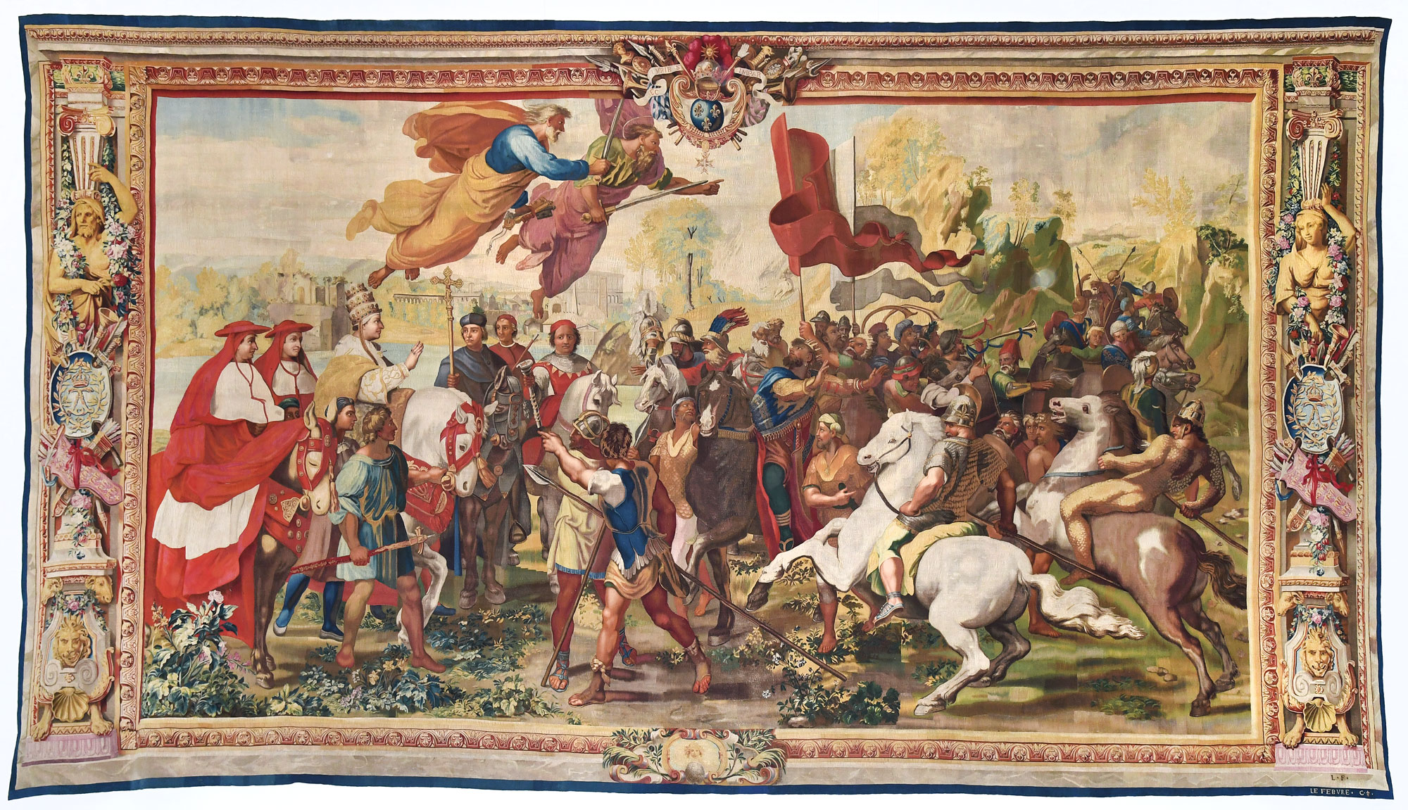 Manifattura Gobelins (da Raffaello), Attila scacciato da Roma (1732-1736, arazzo, 485 x 850 cm; Parigi, Mobilier National, inv. GMTT 173/6)
 Manifattura Gobelins (da Raffaello), Attila scacciato da Roma (1732-1736, arazzo, 485 x 850 cm; Parigi, Mobilier National, inv. GMTT 173/6)