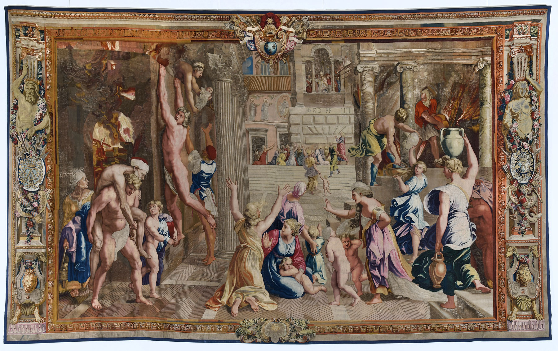 Manifattura Gobelins (da Raffaello), L’incendio di Borgo (1690 circa; arazzo, 487 x 800 cm; Parigi, Mobilier National, inv. GMTT 177)
 Manifattura Gobelins (da Raffaello), L’incendio di Borgo (1690 circa; arazzo, 487 x 800 cm; Parigi, Mobilier National, inv. GMTT 177)