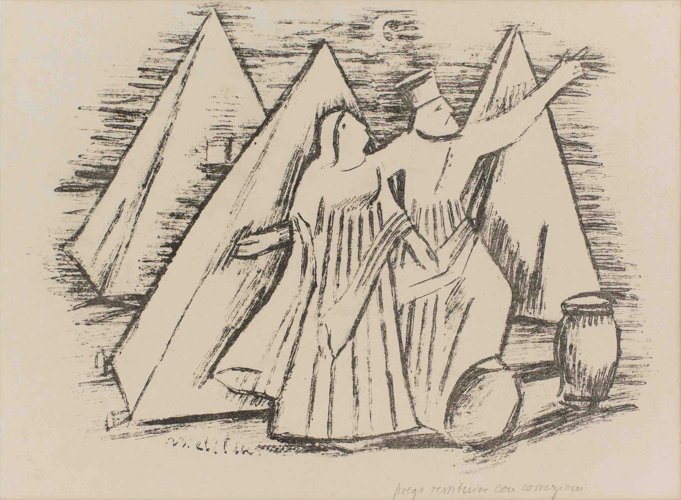 Arturo Martini, Viaggio d’Europa: Appare l’angelo Fenice (1942; matita litografica su carta, 28 x 37 cm(
