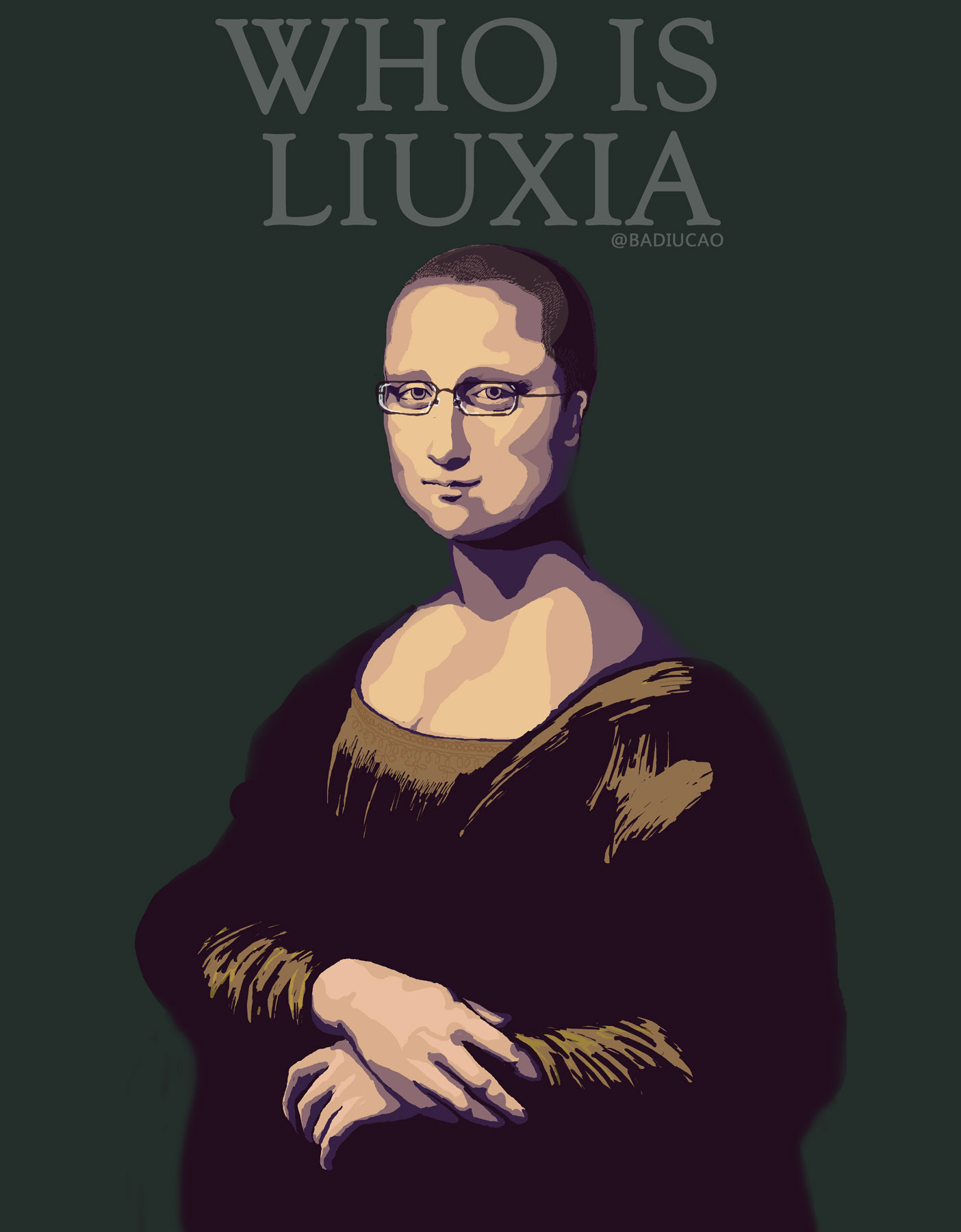 Badiucao, Who Is Liu Xia / Mona Lisa, dalla serie Art for Liu Xia (2018; stampa digitale su bandiera, 170 x 130 cm)
