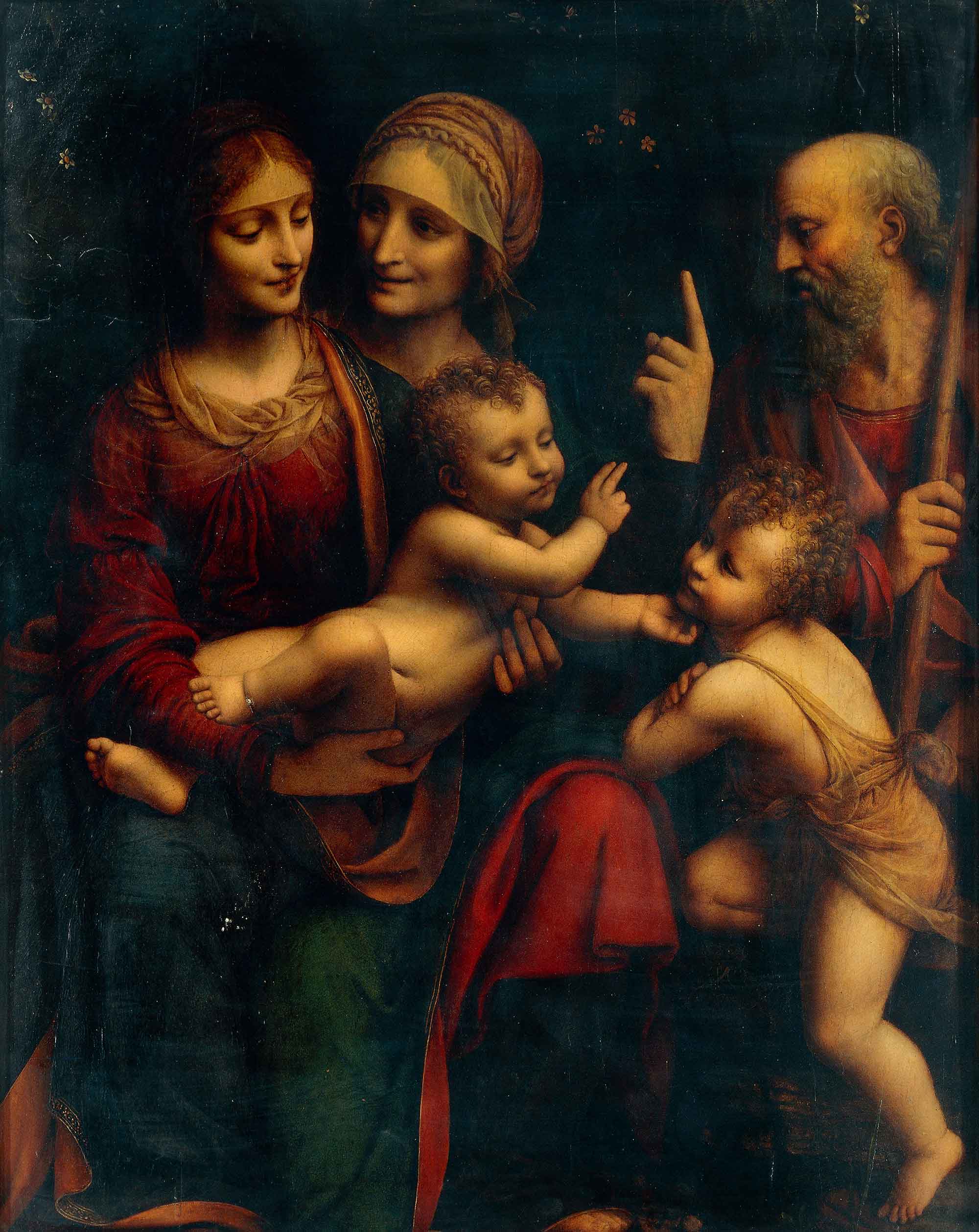Bernardino Luini, Holy Family with St. Anne and St. John the Baptist (c. 1520-1530; tempera and oil on panel, 118 x 192 cm; Milan, Pinacoteca Ambrosiana)