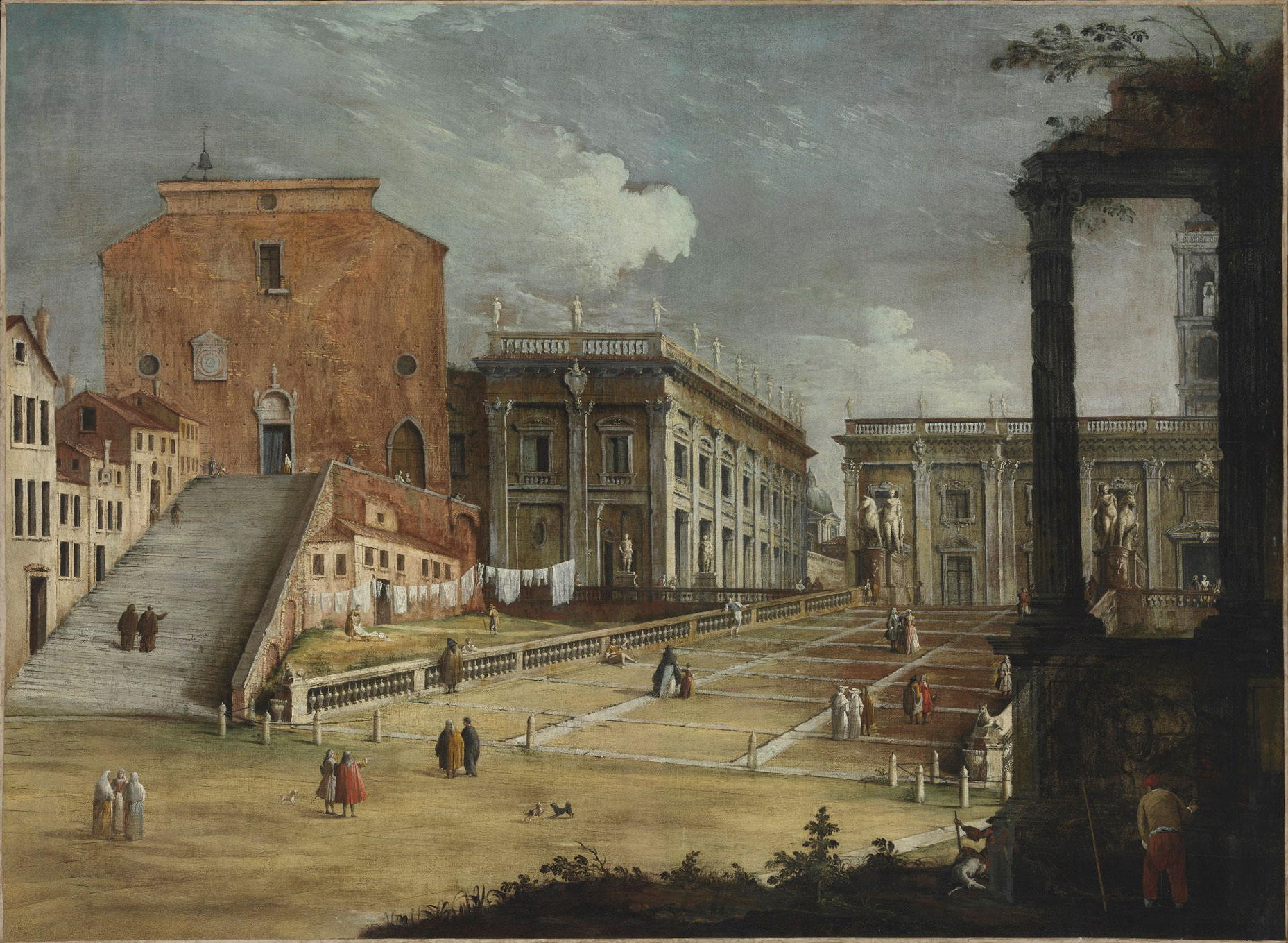 Bernardo Canal e Canaletto, Santa Maria Aracoeli e il Campidoglio (1720 circa; olio su tela, 146,5 x 200 cm; Budapest, Museo di Belle Arti)
