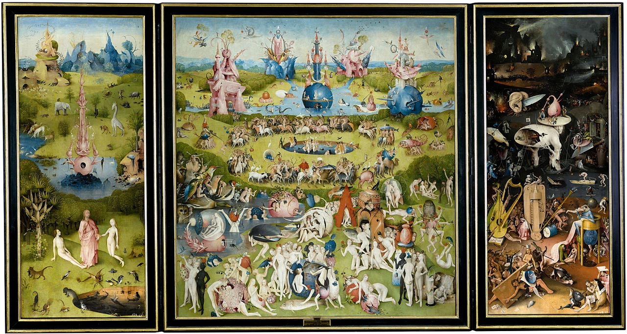 Hieronymus Bosch, Giardino delle delizie (1480-1490 circa; olio su tavola, 220 x 389 cm; Madrid, Museo del Prado)
