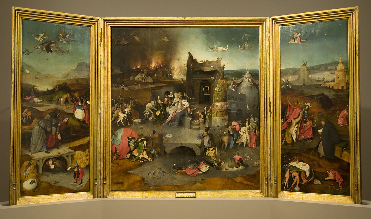 Hieronymus Bosch, Trittico delle Tentazioni di Sant’Antonio (1501; olio su tavola, 131 x 238 cm; Lisbona, Museo nazionale d’arte antica)
