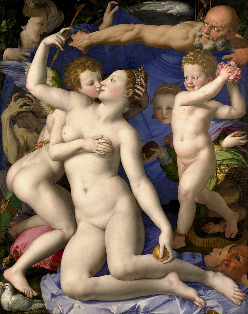 Bronzino, Allegoria del trionfo di Venere (1545 circa; olio su tavola, 146 x 116 cm; Londra, National Gallery)

