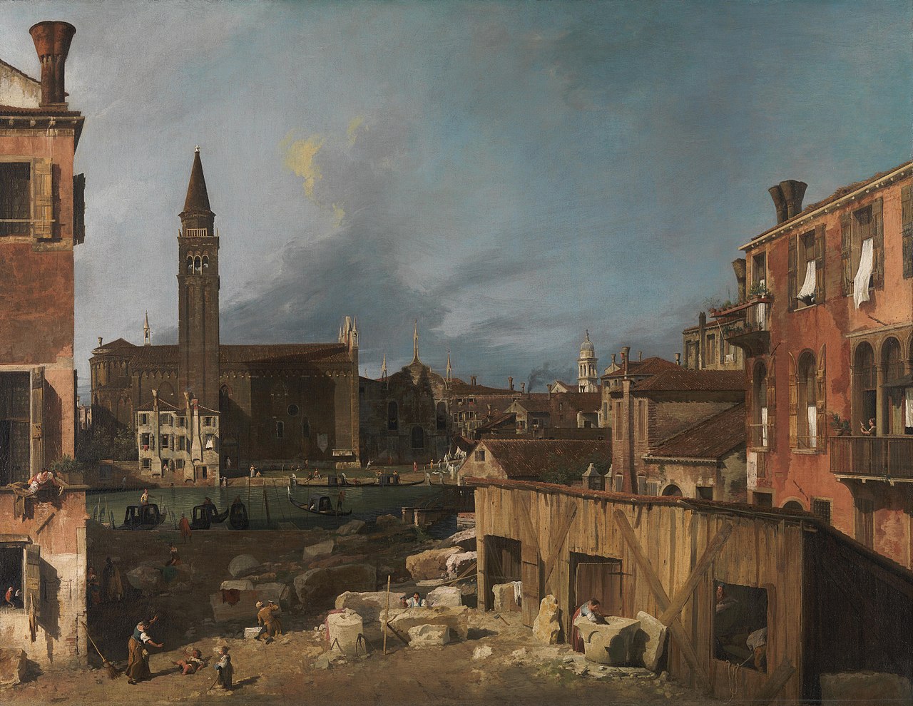 Canaletto, Il cortile dello scalpellino (1727-1728; olio su tela, 123,8 x 162,9 cm; Londra, National Gallery)

