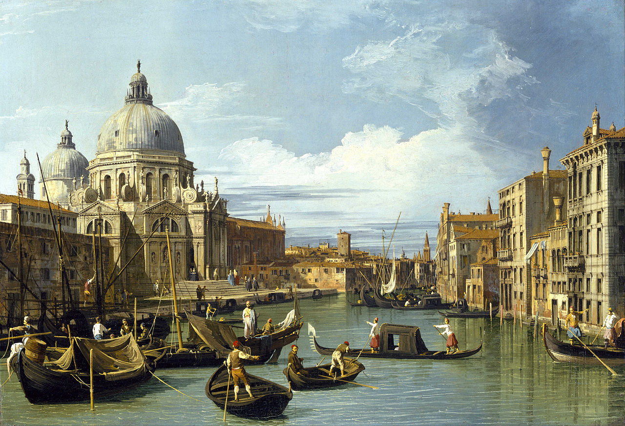 Canaletto, L’ingresso a Canal Grande con la dogana e la chiesa della Salute (1730 circa; olio su tela, 49,6 x 73,6 cm; Houston, Museum of Fine Arts)
