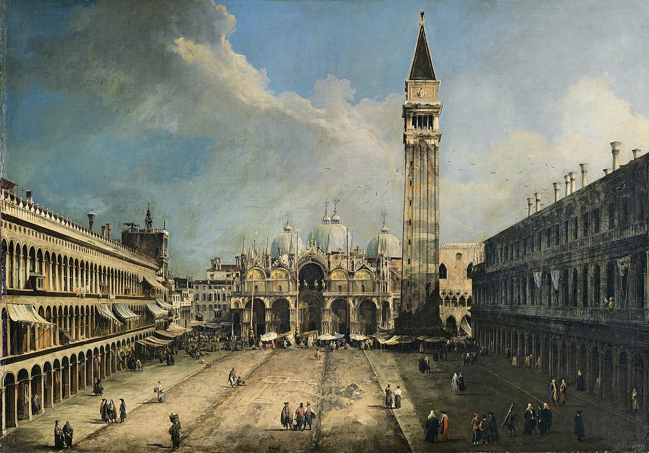 Canaletto, Piazza San Marco verso la Basilica (1723 circa; olio su tela, 141,5 x 204,5 cm; Madrid, Museo Thyssen-Bornemisza)
