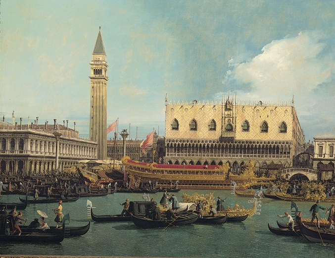 Canaletto, Il ritorno del bucintoro al molo nel giorno dell’ascensione (1729 circa; olio su tela, 120,5 x 151 cm; Torino, Pinacoteca Giovanni e Marella Agnelli)

