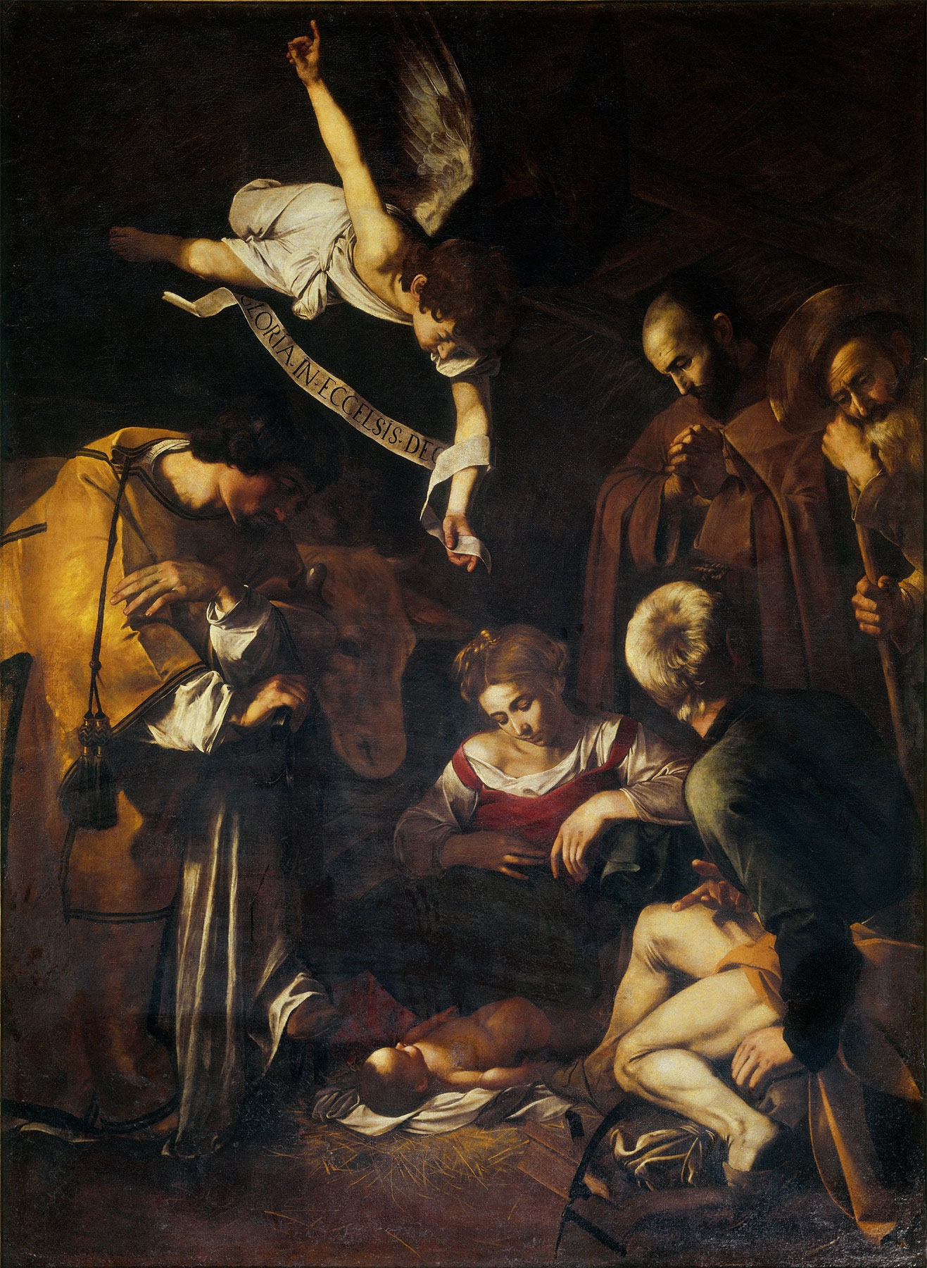 Caravaggio, Natività con i santi Lorenzo e Francesco (1600; olio su tela, 268 x 197 cm; Palermo, già nell’oratorio di San Lorenzo, trafugata nel 1969)
