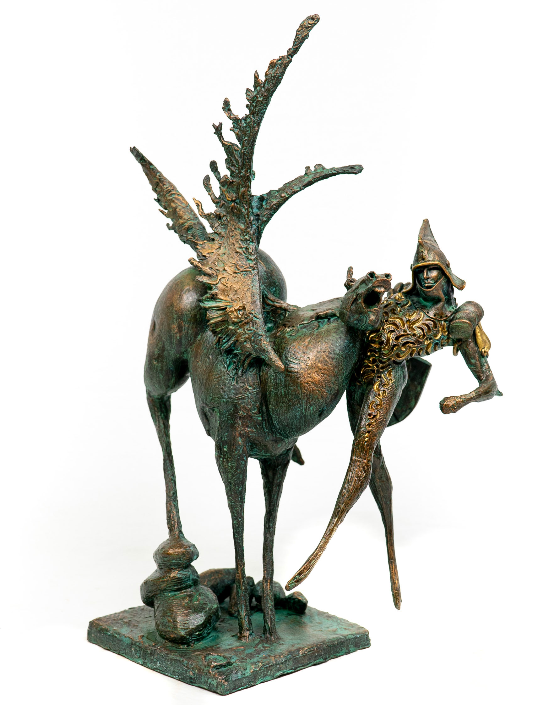 Carlo Zoli, Serie Tempesta Perseo volante e il Pegaso (1995; terracotta policroma, metallo, 31 × 35,5 × 61,5 cm)
