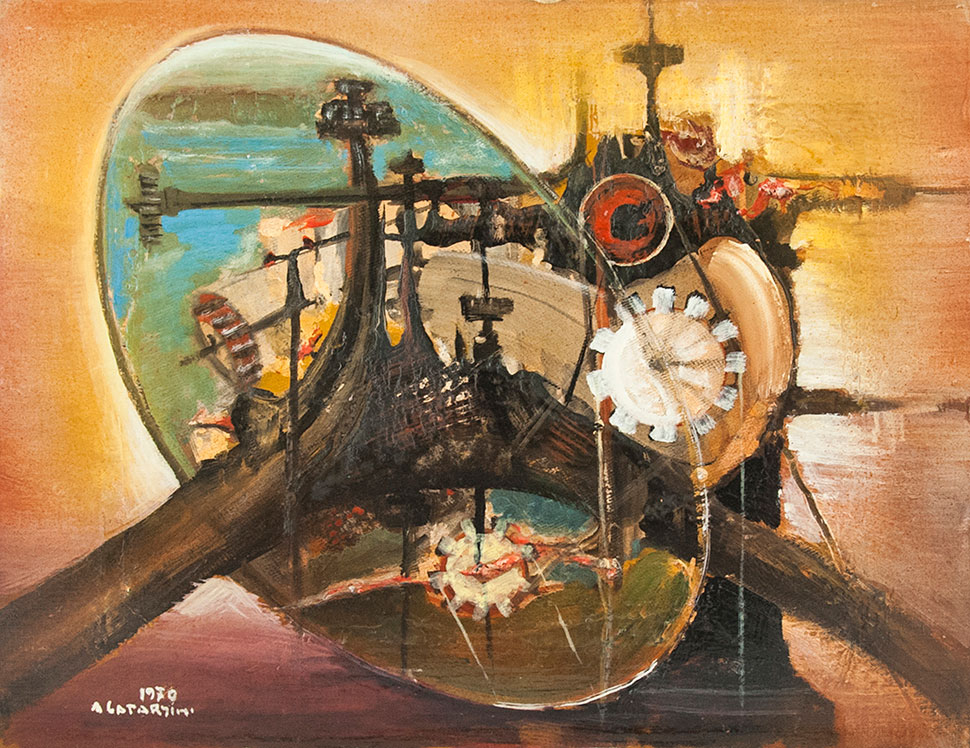 Alfredo Catarsini, Composizione meccanica (1970; olio su tela, 75 x 62 cm; collezione privata)

