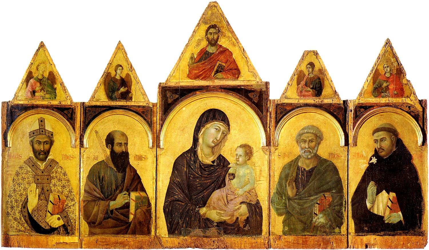 Duccio di Buoninsegna, Polittico 28 (1300-1308 circa; tempera e oro su tavola, 138,6 x 241,5 cm; Siena, Pinacoteca Nazionale)
