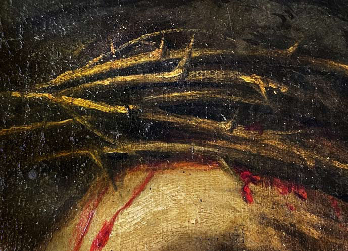 Caravaggio (attr.), Ecce Homo, dettaglio della corona di spine
