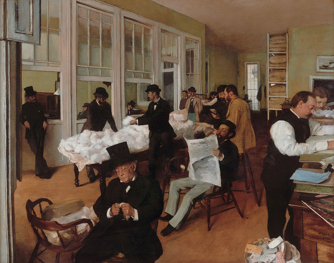 Edgar Degas, Il Mercato di cotone a New Orleans (1873; olio su tela, 74 x 92 cm; Pau, Musée des Beaux-Arts)
