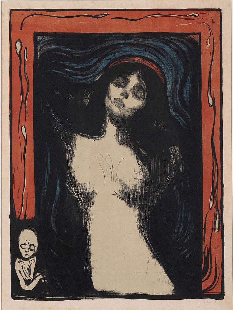 Edvard Munch, Madonna (1895-1902; litografia, 605 x 447 mm; Amburgo, Hamburger Kunsthalle, Kupferstichkabinett)
