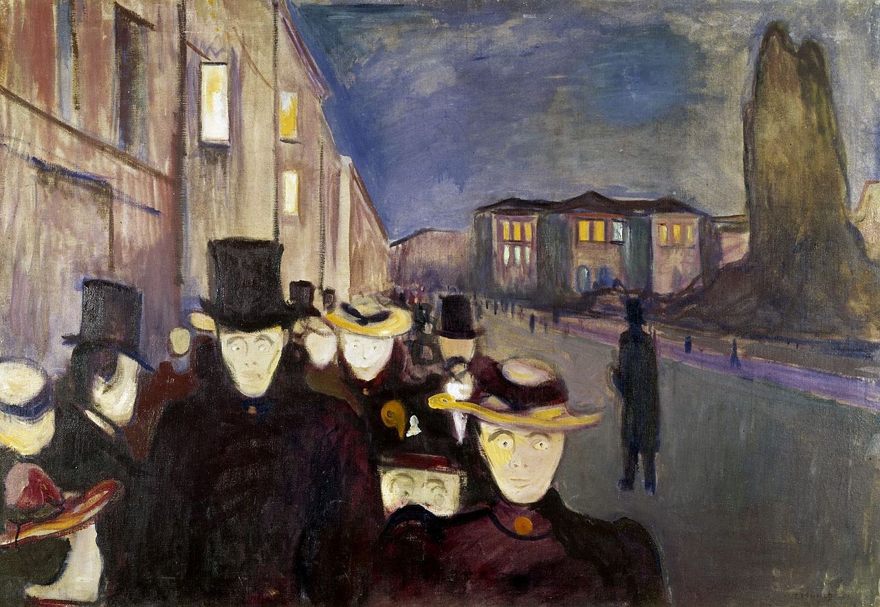 Edvard Munch, Sera sul viale Karl Johan (1892; olio su tela, 85,5 x 121 cm; Bergen, Kunstmuseer)
