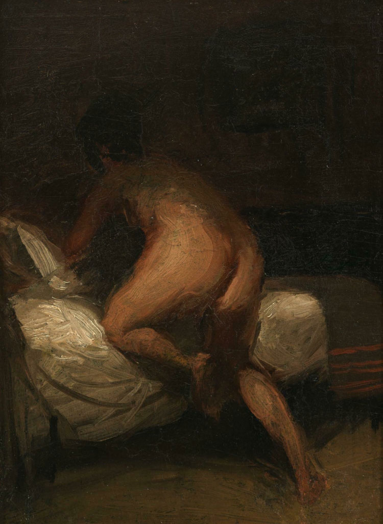 Edward Hopper, Nudo che sale sul letto (1903-1905 circa; olio su cartone, 31,4 x 23,3 cm; New York, Whitney Museum of American Art)
