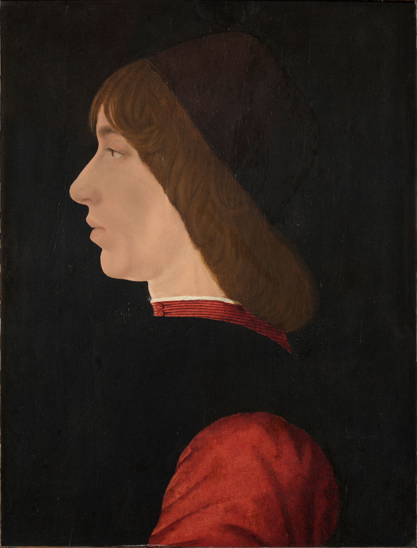 Ercole de’ Roberti, Ritratto maschile di profilo (Ritratto di Annibale II Bentivoglio?), recto (tavola, 47 × 36,2 cm; Milano, collezione privata)
