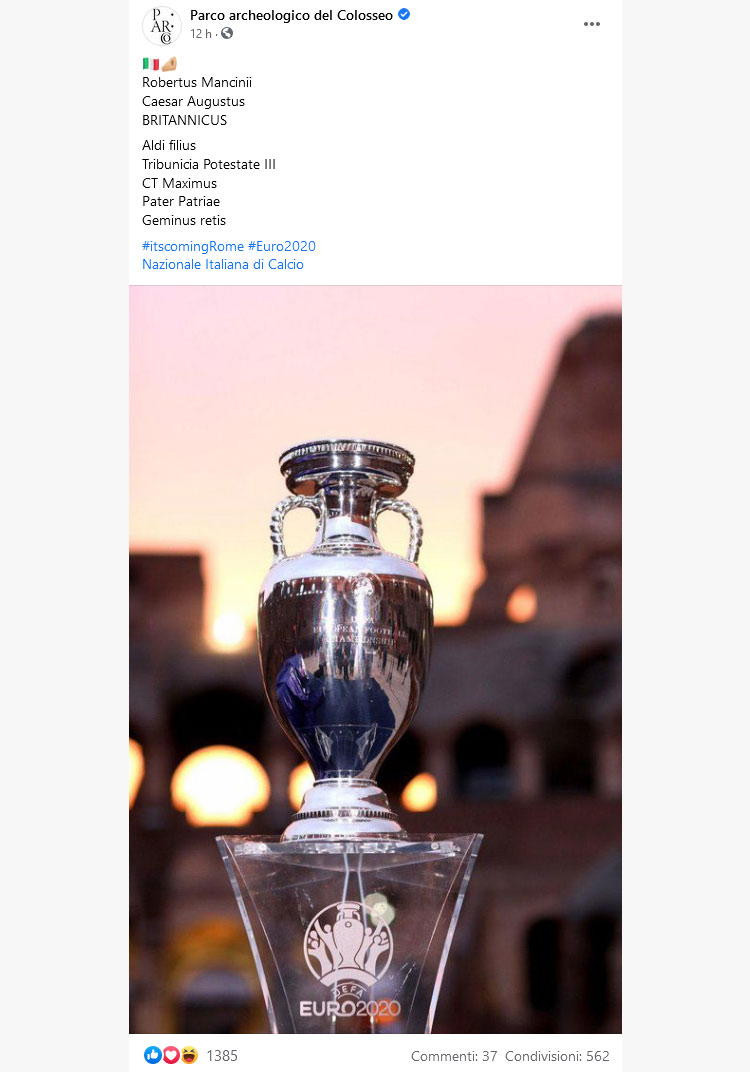 Per il Parco Archeologico del Colosseo, Roberto Mancini è un nuovo imperatore
