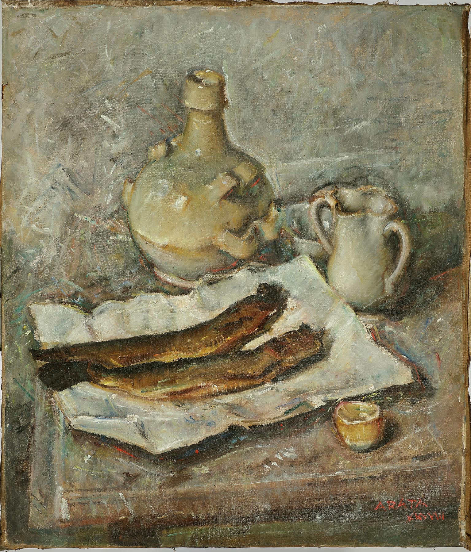 Francesco Arata, Natura morta con aringhe (1938; olio su tela, 70 x 60 cm; Fondazione Arata)
 Francesco Arata, Natura morta con aringhe (1938; olio su tela, 70 x 60 cm; Fondazione Arata)