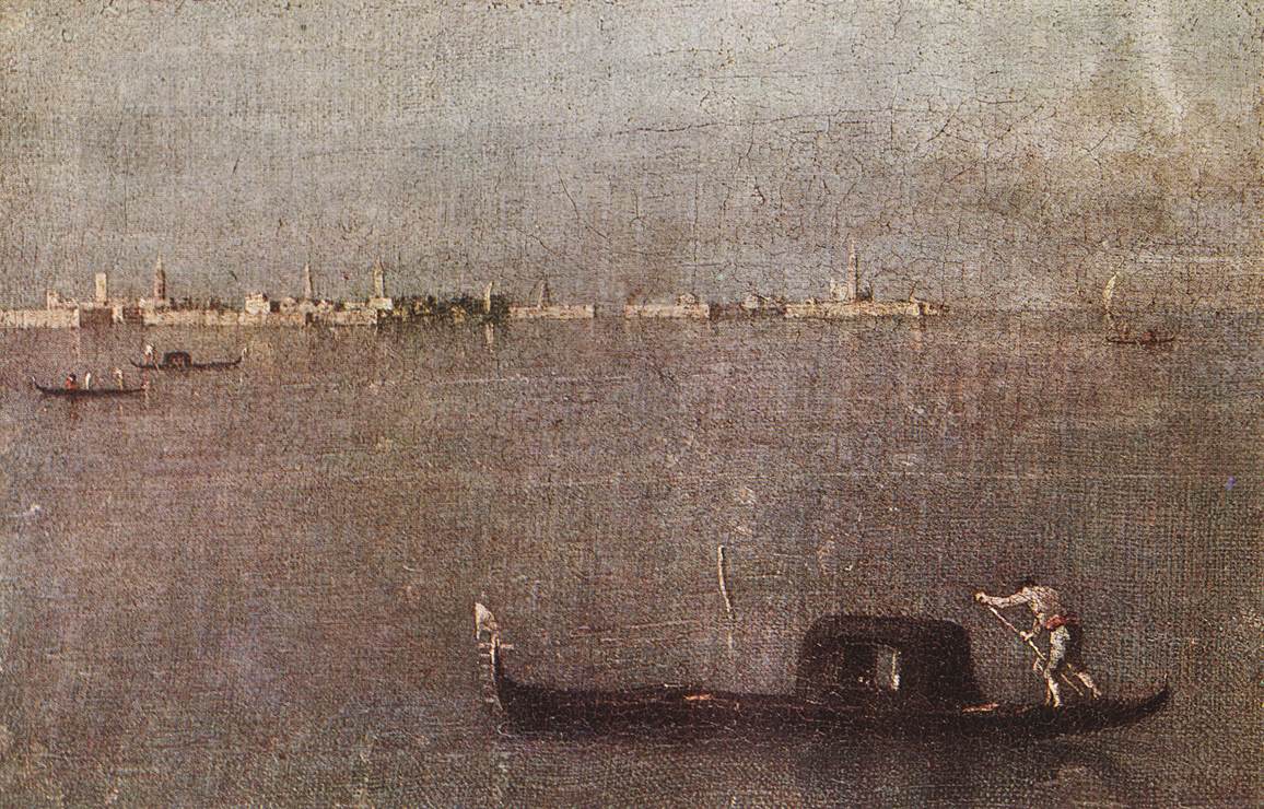 Francesco Guardi, Gondola sulla laguna (1765 circa; olio su tela, 31 x 42 cm; Milano, Museo Poldi Pezzoli)
