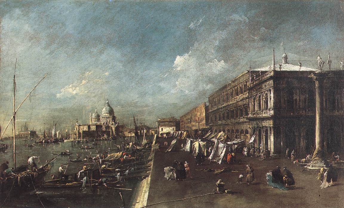 Francesco Guardi, Il molo verso Santa Maria della Salute (1775-1780 circa; olio su tela, 45 x 71 cm; Venezia, Galleria Franchetti alla Ca' d'Oro)
